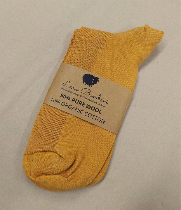 CHIARA DYED ~ Wool Sock. Naturally dyed. mustard with label