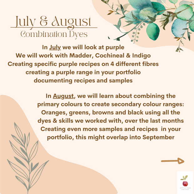 A professional one year online course in Natural Dyeing 2024 july to august