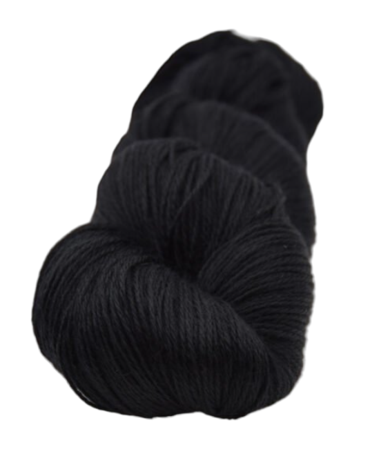Black skein of yarn on a white background