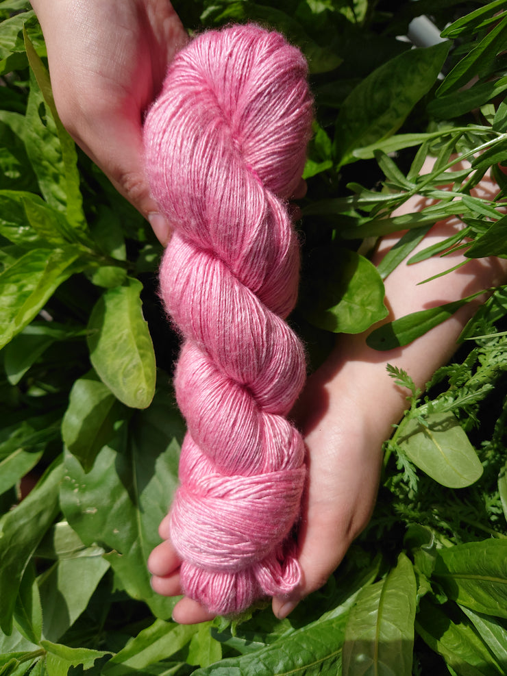 Síoda Bándearg (Pink)~ Merino Silk yarn dyed with organically grown cochineal bug