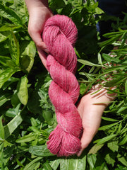 Lima Mónóg (Cranberry)~ Wool/Linen/Tussah Silk yarn dyed with organically grown cochineal bugs