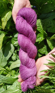 Lima Criostail (Crystal)~ Wool/Linen/Tussah Silk yarn dyed with organically grown cochineal bugs &amp; organic indigo