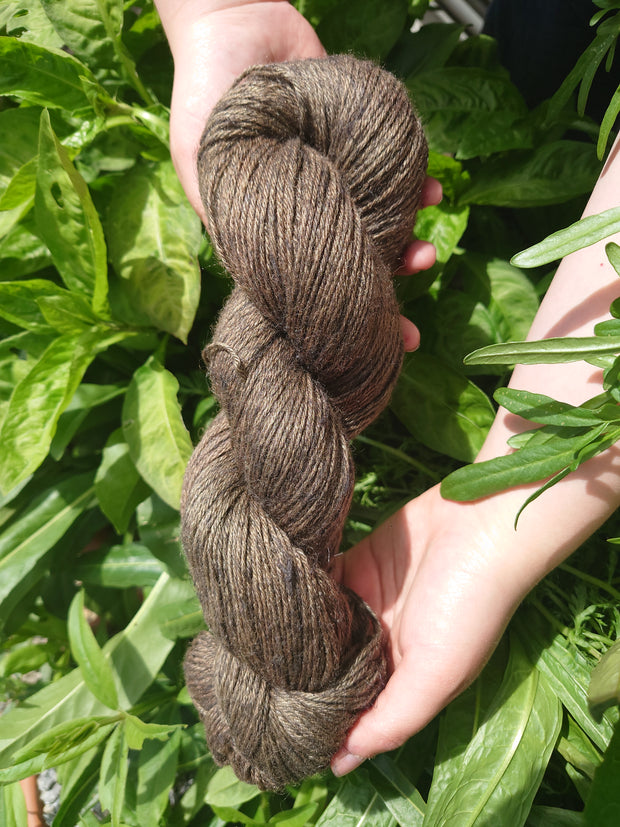 Lima Gall darach (Oak Gall) ~ Wool/Linen/Tussah Silk yarn dyed with oak gall, madder and organic buckthorn