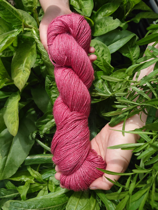 Turin Mónóg (Cranberry) ~ Wool/Silk/Ramie yarn dyed with organically grown cochineal bugs