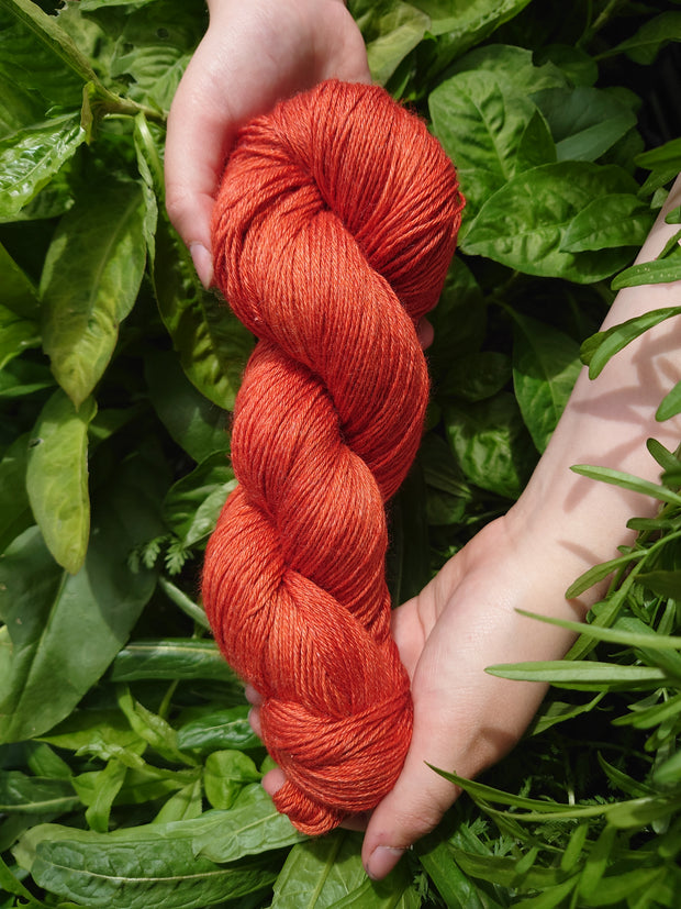 Turin Sionnach (Fox)~ Wool/Silk/Ramie yarn dyed with organic hawthorn berries and madder