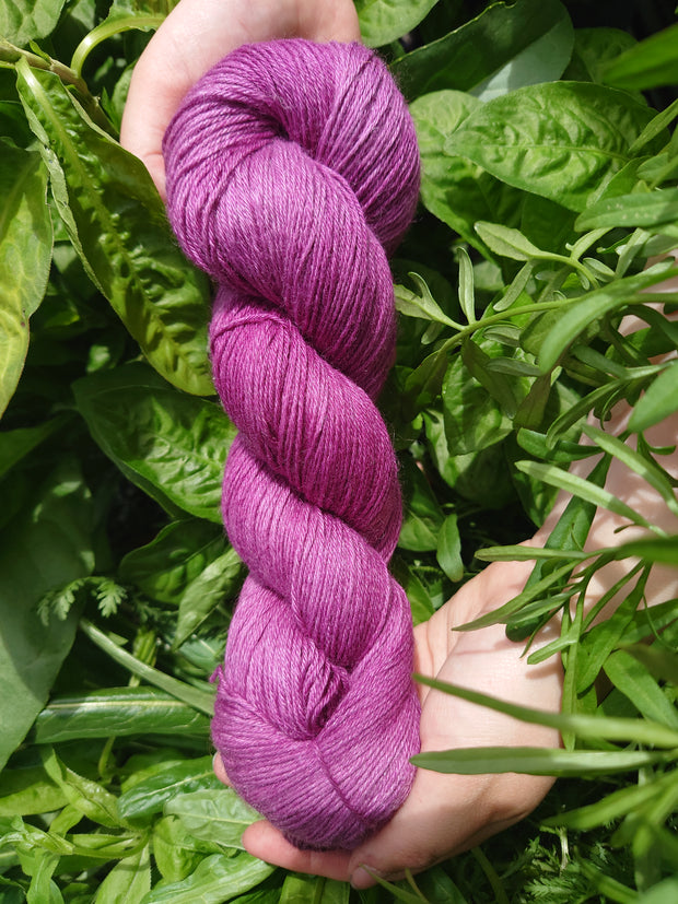 Turin Criostail (Crystal) ~ Wool/Silk/Ramie yarn dyed with organically grown cochineal bugs