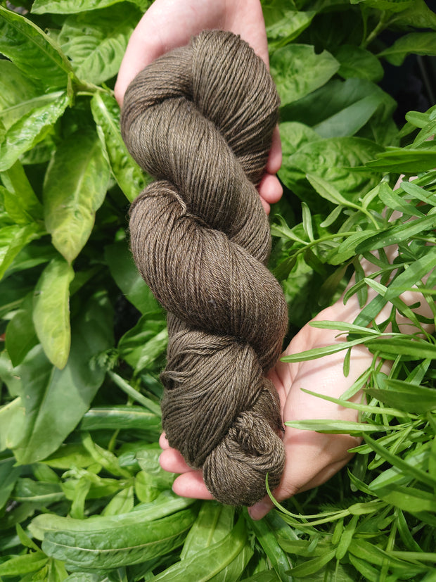 Turin Gall darach (Oak Gall)~ Wool/Silk/Ramie yarn dyed with organic buckthorn bark, madder and oak gall