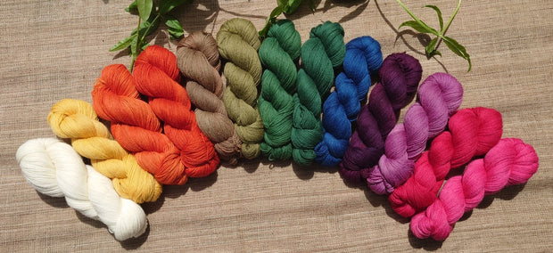 Olann Bhog wool yarn collection naturally dyed in 12 different shadesr