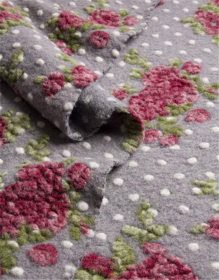 DOTTY & ROSES ON GREY ~ Felted Wool fabric