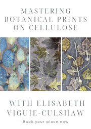 Book cover with botanical prints and text about a workshop with Elisabeth Viguié-Culshaw.
