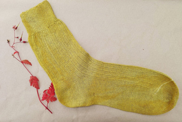 ENRICO DYED ~ 100% Hemp Sock. Naturally dyed yellow open