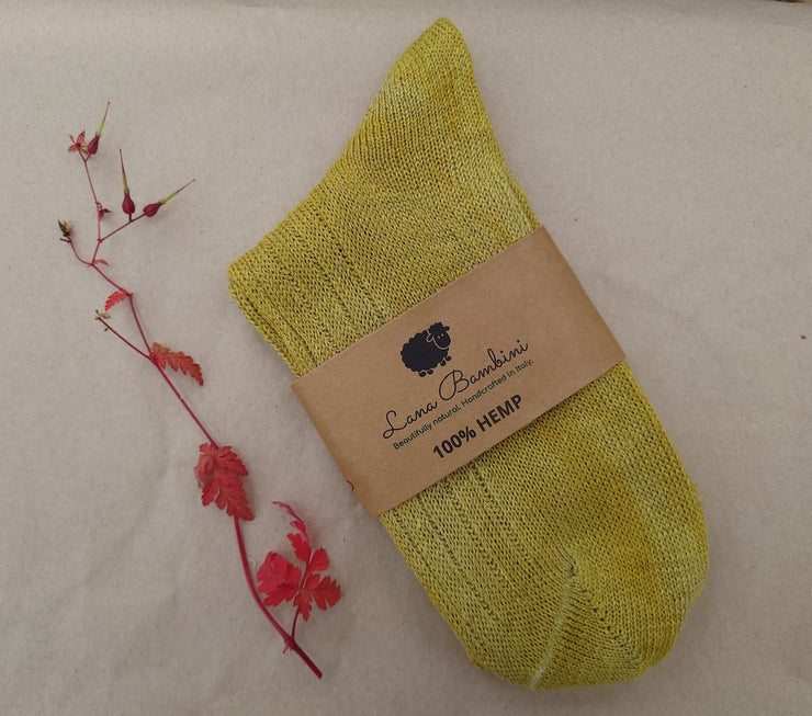 ENRICO DYED ~ 100% Hemp Sock. Naturally dyed yellow