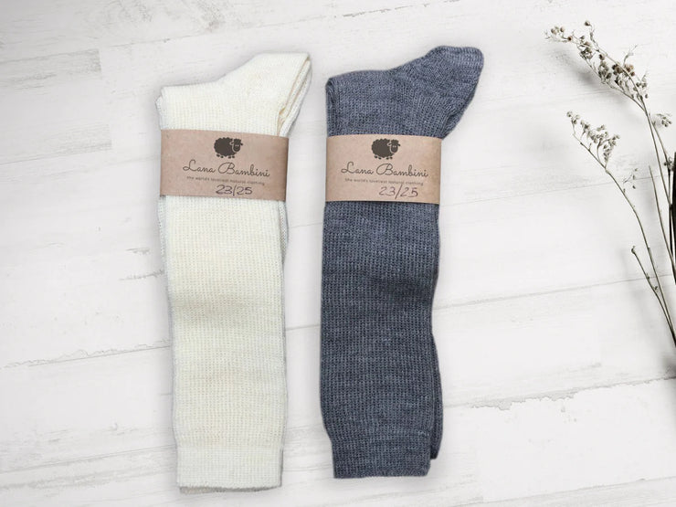 PIA LONG ~ Children's Socks. Natural wool/organic cotton. Undyed