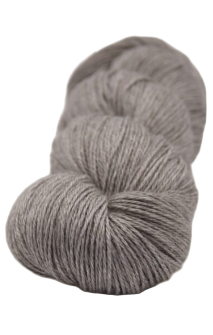 Gray skein of yarn on a white background