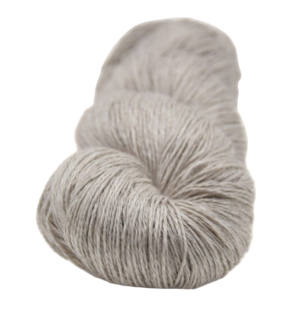 Light Silver coloured knitting yarn on a white background
