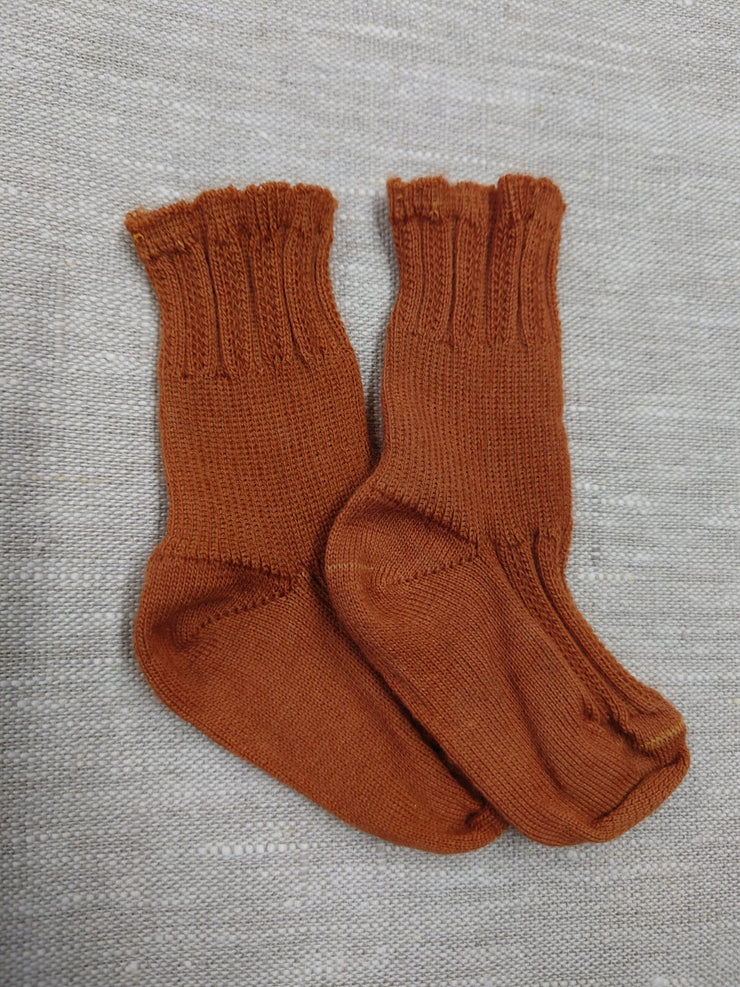 LUCA ~ Baby Socks. Naturally dyed. Wool & organic cotton. dark fox