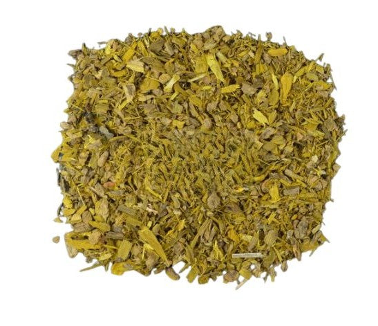 Barberry rot bark cut yellow on white background