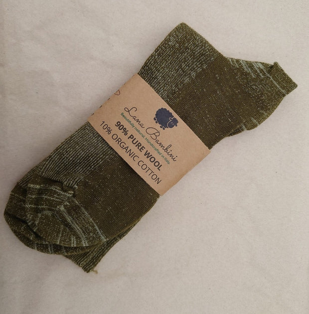 CHIARA DYED ~ Wool Sock. Naturally dyed. dark green with label
