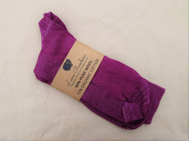 CHIARA DYED ~ Wool Sock. Naturally dyed. dark purple with label