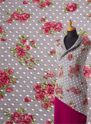 DOTTY & ROSES ON GREY ~ Felted Wool fabric on mannequin