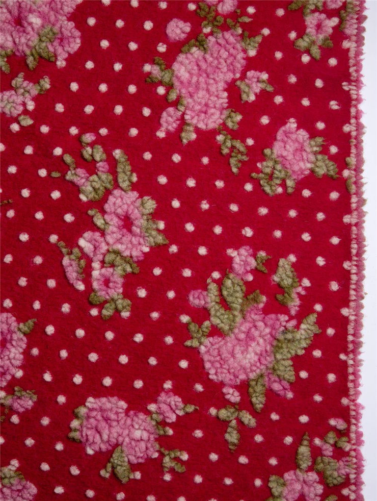 DOTTY & ROSES ON RED ~ Felted Wool fabric flat view