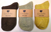 Hemp socks in green brown and yellow naturally dyed