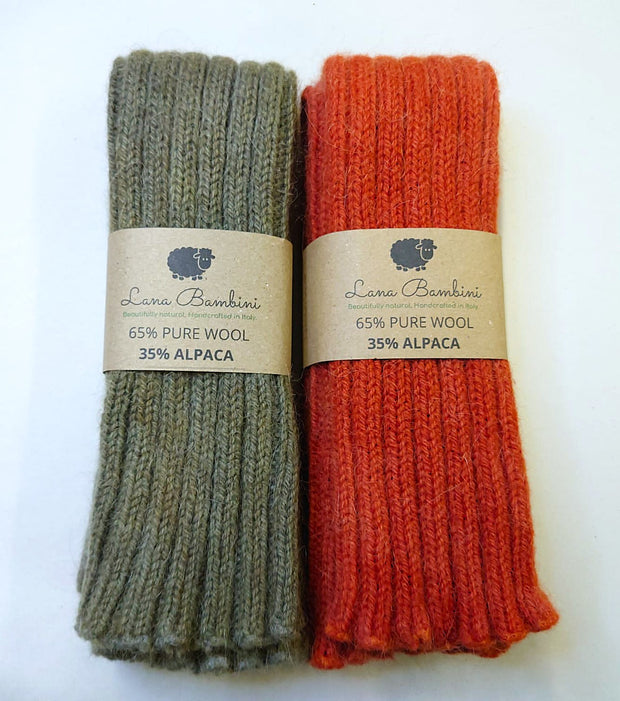 leg warmers alpaca and wool in green and orange