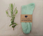 LAURA DYED ~ Organic Cotton. Naturally dyed green with label