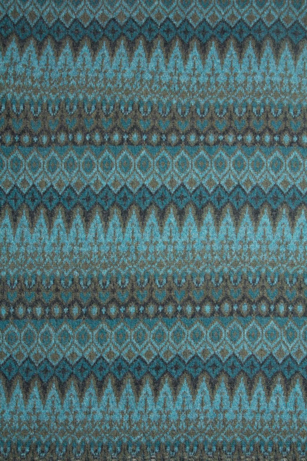 Textured fabric with a blue and brown pattern