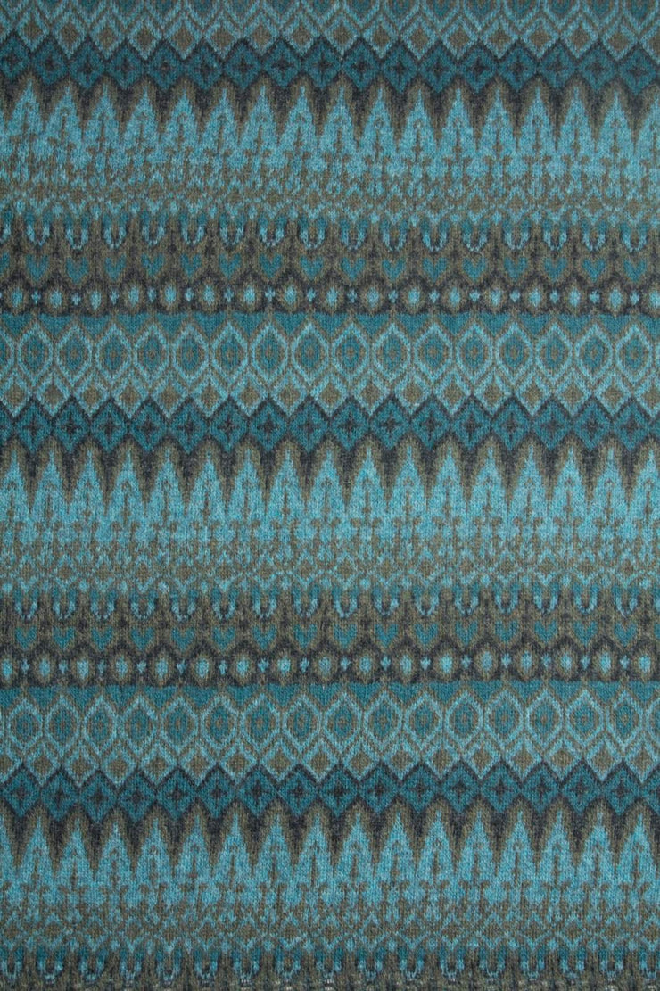 Textured fabric with a blue and brown pattern