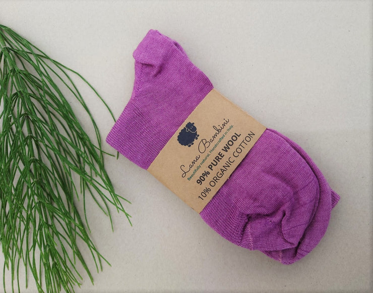 CHIARA DYED ~ Wool Sock. Naturally dyed.purple with label