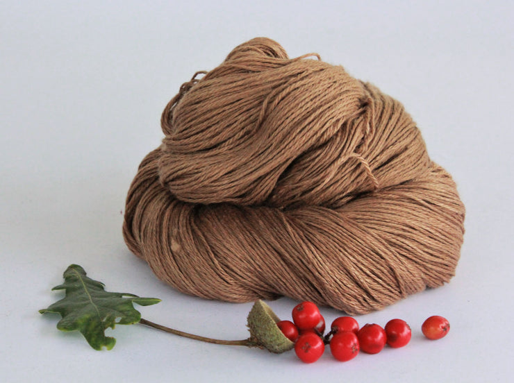 brown yak and silk yarn dyed with oak bark