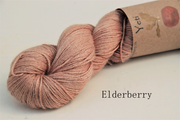 Elderberry dyed yak and silk yarn