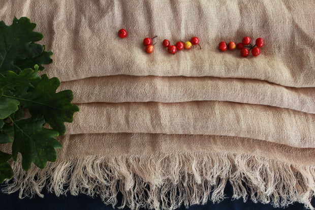 Naturally dyed linen scarf Birch detail