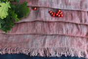 Blackberry naturally dyed linen scarf close up