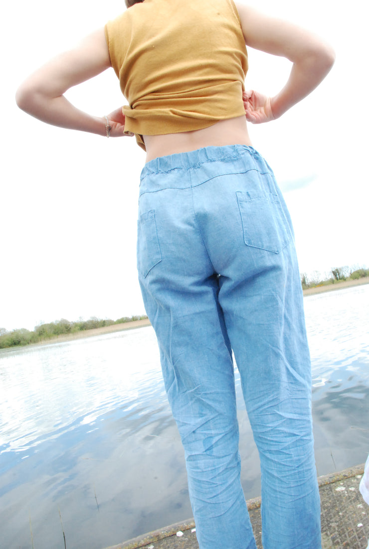 COOL INDIGO LINEN ~ Linen Trousers back