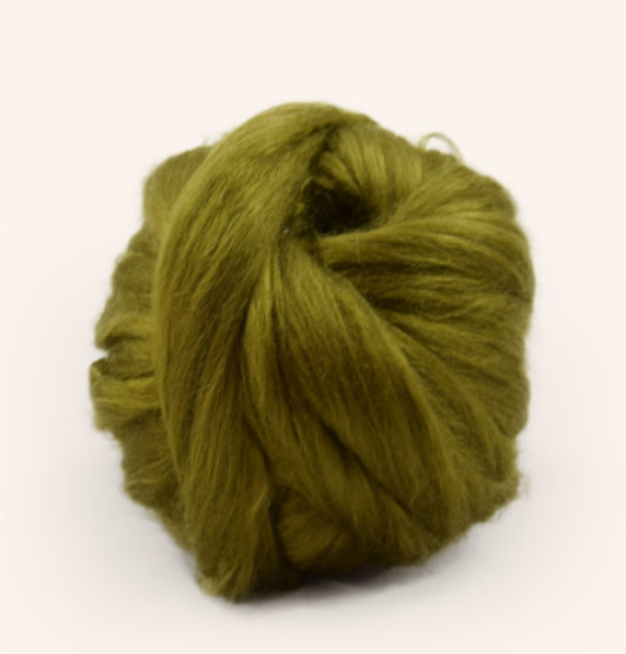 50% merino and 50% mulberry silk in Olive branch green colourway