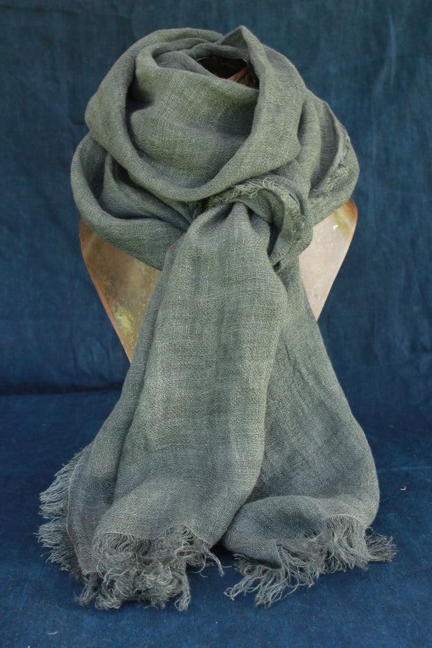 Walnut naturally dyeing Linen scarf, handmade in ireland