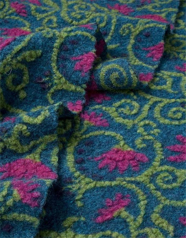 FLOWERWALK PETROL ~ Felted Wool fabric